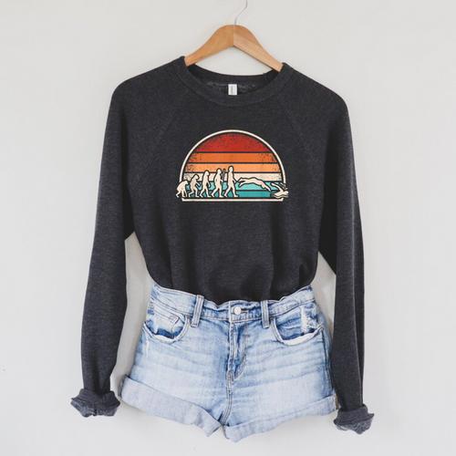 Swimming Evolution Retro Swim Swimmer Men Women Raglan Sleeve Sweatshirt - SwimGear Co