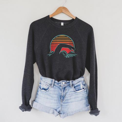 Swimming Retro Vintage 80s Style Swimmer Raglan Sleeve Sweatshirt - SwimGear Co