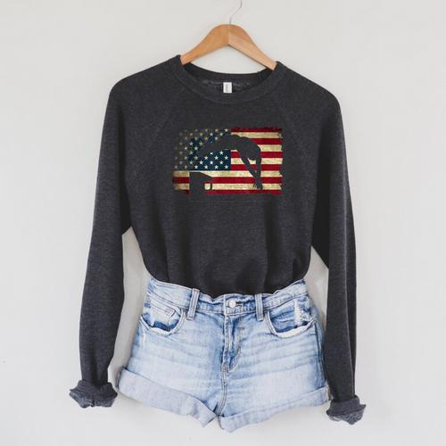 Swimming Swim Team Distressed American Flag USA Swimmer Raglan Sleeve Sweatshirt - SwimGear Co