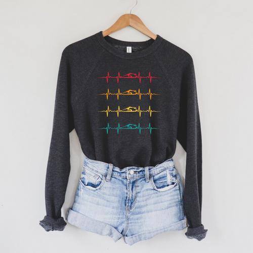 Swimming Swimmer Heartbeat Vintage Men Boys Women Swim Lover Raglan Sleeve Sweatshirt - SwimGear Co