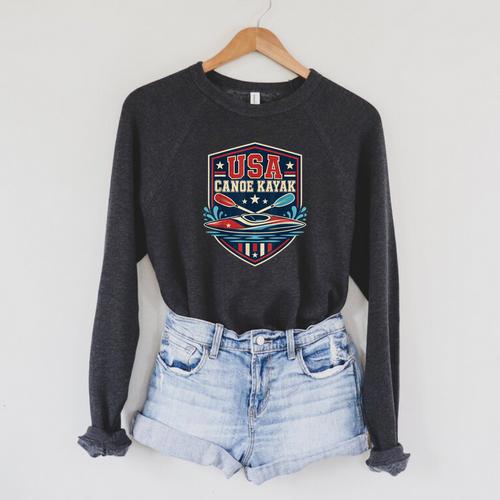 USA Canoe Kayak Paddling American Flag Emblem Raglan Sleeve Sweatshirt - Paddle Life