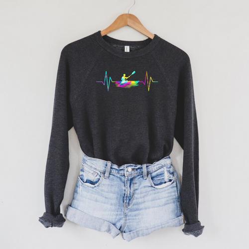 Women's Kayaking Heartbeat Tie Dye Canoe Boating Kayaks Raglan Sleeve Sweatshirt - Paddle Life