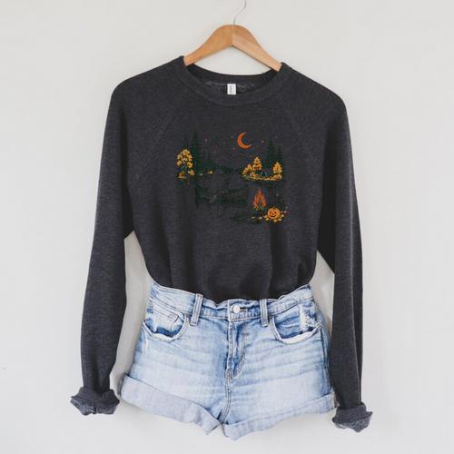 Canoe Ghost Camping Ghost Lake Halloween Spooky Fall Camping Raglan Sleeve Sweatshirt - Paddle Life