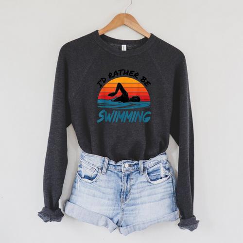 I'd Rather Be Swimming Retro Swim Swimmer Raglan Sleeve Sweatshirt - SwimGear Co