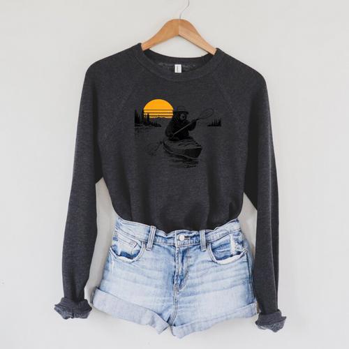 Kayaking Bear Retro Sunset Paddling Canoe Outdoor Adventure Raglan Sleeve Sweatshirt - Paddle Life