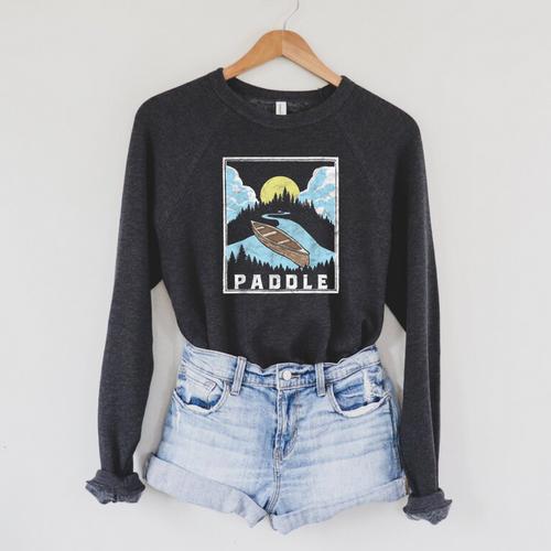 Paddle Retro Style Canoe & Outdoors Simple Canoeing Graphic Raglan Sleeve Sweatshirt - Paddle Life