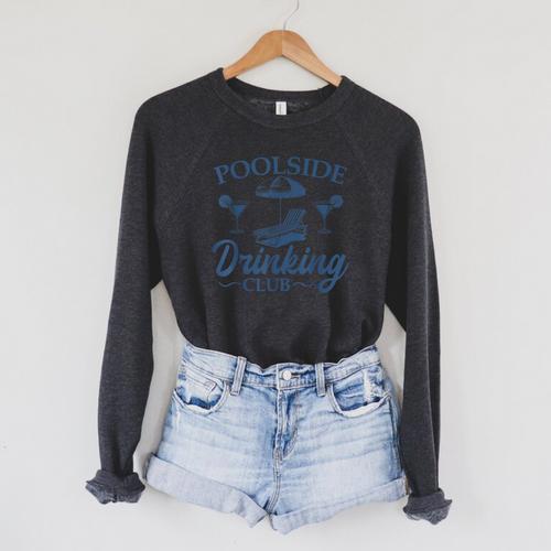 Pool Adult Poolside Drinking Club Summer Swimming Pool Party Raglan Sleeve Sweatshirt - SwimGear Co