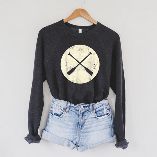 Retro Vintage Canoe Paddles Crossing Canoe & Kayaking Raglan Sleeve Sweatshirt - Paddle Life