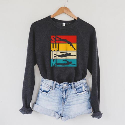 Swim Swimming Vintage Retro Swimmer Raglan Baseball Tee Raglan Sleeve Sweatshirt - SwimGear Co