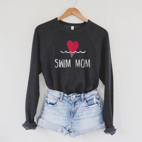 Vintage Swim Mom Shirt Swimming Family Swimmer Raglan Sleeve Sweatshirt - SwimGear Co