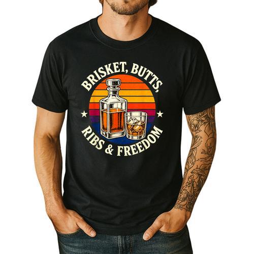 Brisket Butts Ribs And Freedom BBQ Dad Men's Casual T-Shirt - BBQ Dad Merch