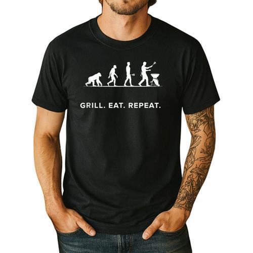 Grill Eat Repeat BBQ Dad Evolution Cookout Men's Casual T-Shirt - BBQ Dad Merch