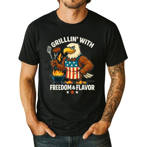 Grillin’ Eagle BBQ Dad 4th Of July Father’s Day Men's Casual T-Shirt - BBQ Dad Merch