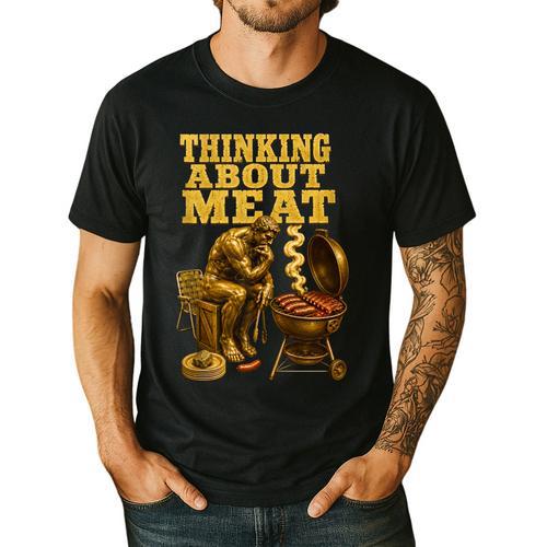 Thinking About Meat BBQ Dad Humor Men's Casual T-Shirt - BBQ Dad Merch
