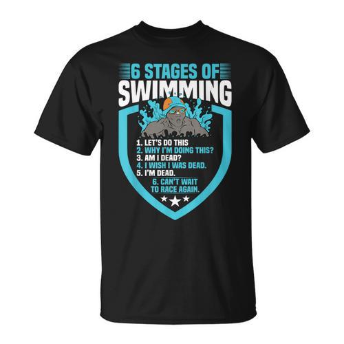 6 Stages Of Swimming Joke Sports Athlete Pool Swimmer T-Shirt - SwimGear Co