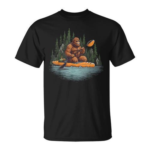Bigfoot Kayak Paddling Lake Canoe Bigfoot Sasquatch Kayaking T-Shirt - Paddle Life