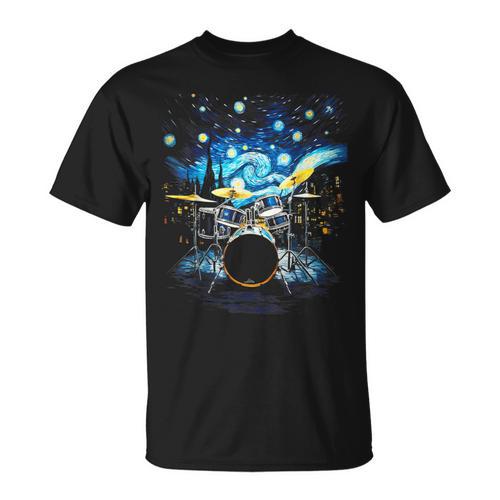 Drum Kit Percussionist Drummer Van Gogh Drums T-Shirt - Downbeat Supply