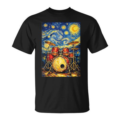 Starry Night Drum Kit Van Gogh Style Art T-Shirt - Downbeat Supply