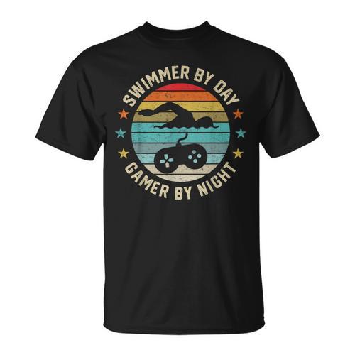 Swimmer By Day Gamer By Night Swimming Swim Lover Gaming T-Shirt - SwimGear Co