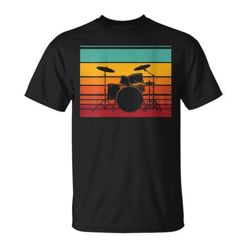 Women's Retro Drum Kit Silhouette With Color Stripes T-Shirt - Downbeat Supply