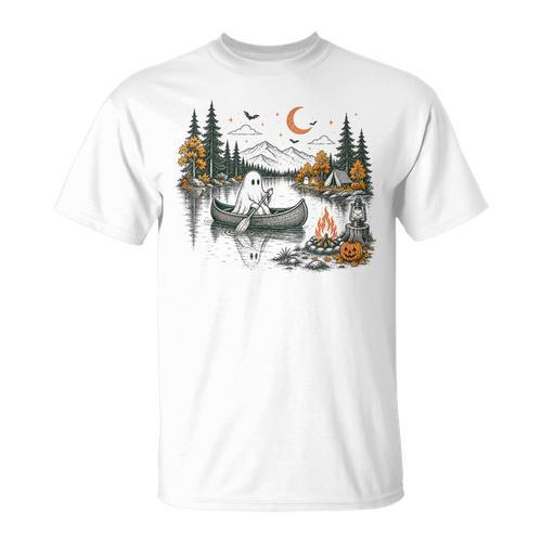 Canoe Ghost Camping Ghost Lake Halloween Spooky Fall Camping T-Shirt - Paddle Life