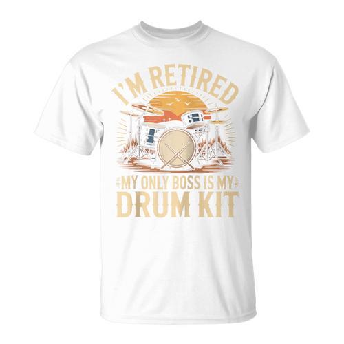 I'm Retired My Only Boss Is My Drum Kit Drums Drummer Raglan Baseball Tee T-Shirt - Downbeat Supply