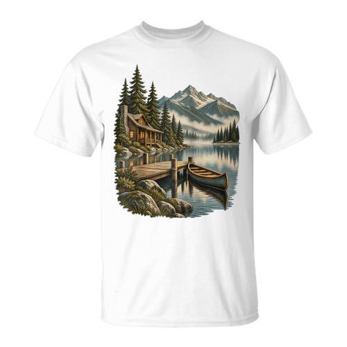 Lakeside Canoe Cabin Escape Scene Raglan Baseball Tee T-Shirt - Paddle Life