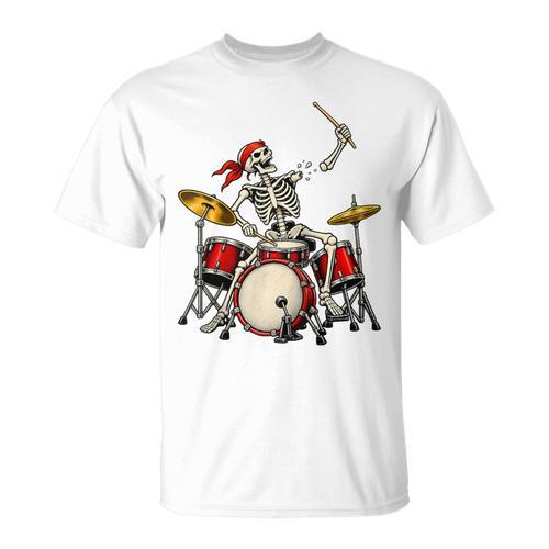 Skeleton Drummer Skull Drum Kit Halloween Raglan Baseball Tee T-Shirt - Downbeat Supply
