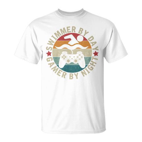 Swimmer By Day Gamer By Night Swimming Swim Gaming T-Shirt - SwimGear Co