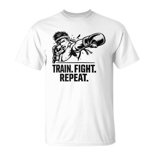 Train Fight Repeat Nak Muay Thai Boxing Fighter Raglan Baseball Tee T-Shirt - Nak Muay Co.