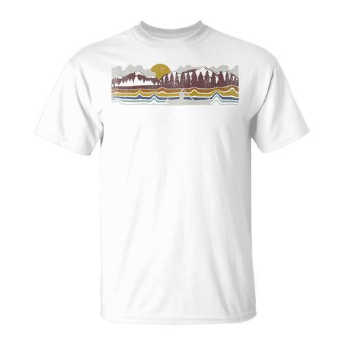 Trendy Canoe Silhouette Colourful Landscape Raglan Baseball Tee T-Shirt - Paddle Life