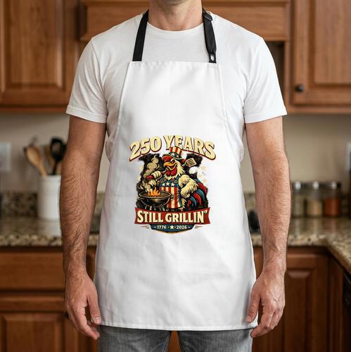 250 Years Still Grillin BBQ Dad Patriotic Grilling 1776 2026 Apron - BBQ Dad Merch