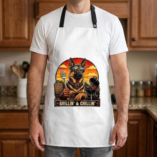 German Shepherd Vintage Grillin' & Chillin' BBQ Dad Apron - BBQ Dad Merch