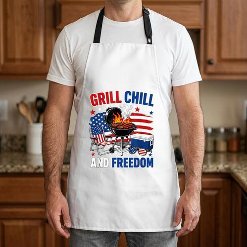 Grill Chill And Freedom 4th Of July BBQ Dad Summer Chill Apron - BBQ Dad Merch