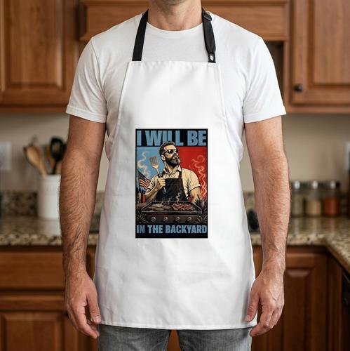 I Will Be In The Backyard Griddle BBQ Dad Grilling Apron - BBQ Dad Merch