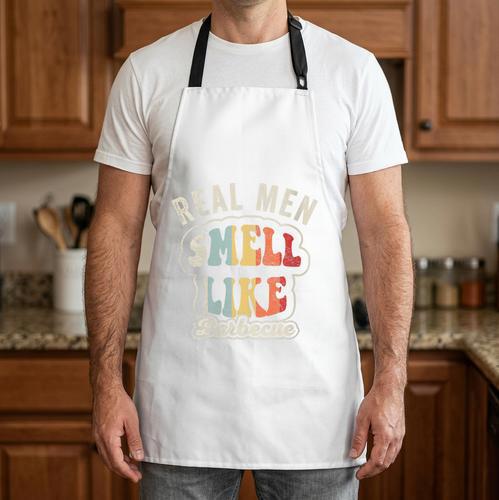 Women's Real Men Smell Like Barbecue Grilling BBQ Dad Graphic Apron - BBQ Dad Merch
