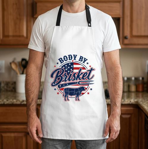 4th July BBQ Dad Joke Body By Brisket Grill Dad Apron - BBQ Dad Merch