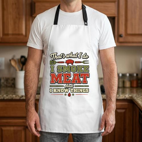 BBQ Dad Joke I Smoke Meat And I Know Things Barbecue Apron - BBQ Dad Merch