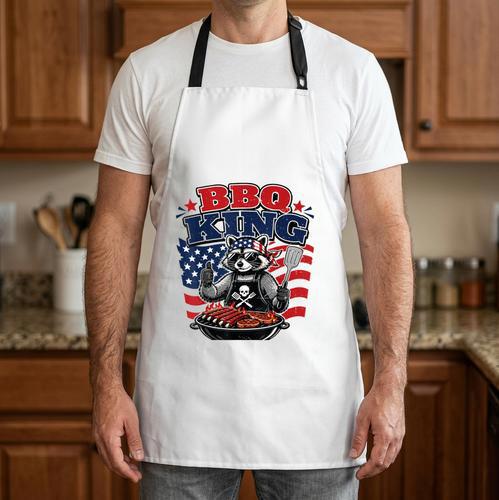 BBQ King Raccoon 4th July BBQ Dad Joke Grilling Dad Apron - BBQ Dad Merch