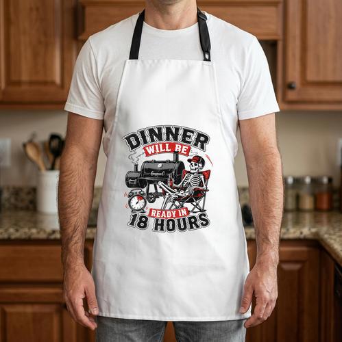Dinner Will Be Ready In 18 Hour Skeleton BBQ Dad Joke Apron - BBQ Dad Merch