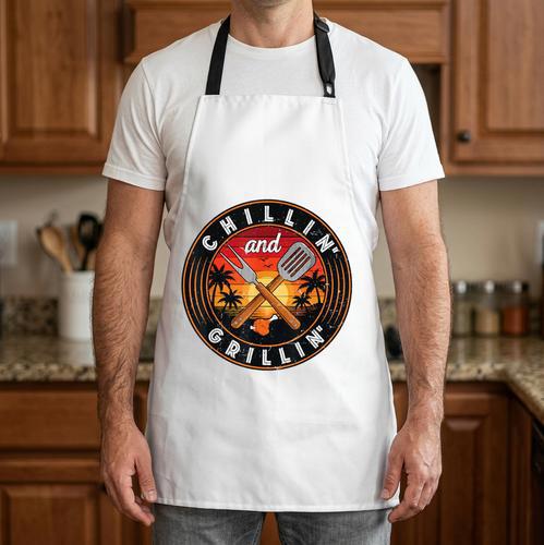 Grill BBQ Dad Joke Chilling & Grilling Barbecue Apron - BBQ Dad Merch