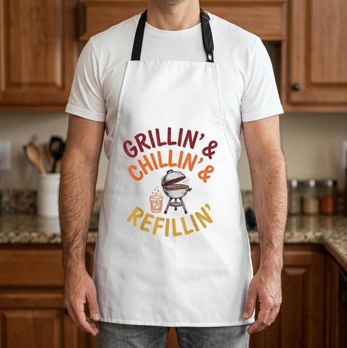 Grillin Chillin Refillin BBQ Dad Father Drinking Grill Apron - BBQ Dad Merch