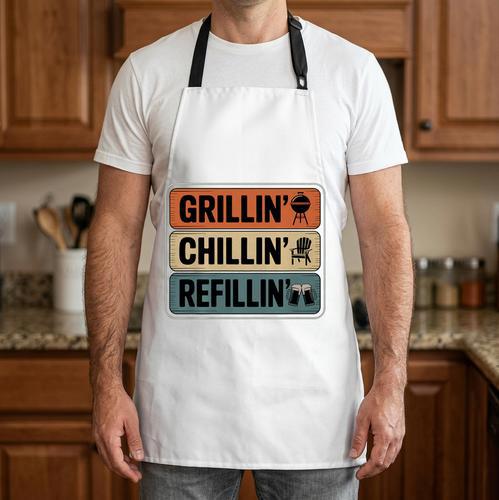Grillin' Chillin' Refillin' Retro BBQ Dad Premium Tri-Blend Apron - BBQ Dad Merch