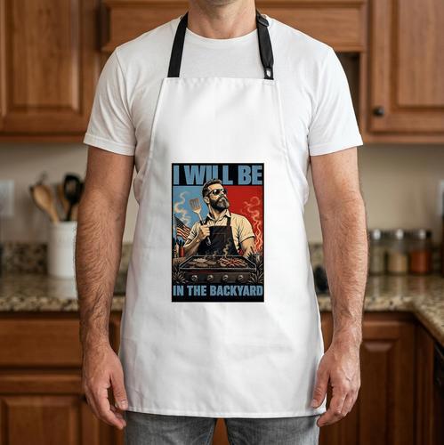 I Will Be In The Backyard Griddle BBQ Dad Grilling Premium Tri-Blend Apron - BBQ Dad Merch