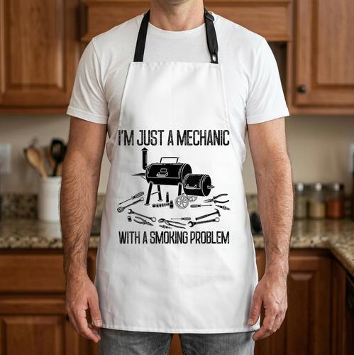 Women's I'm Just A Mechanic With A Smoking Problem Grilling BBQ Dads Apron - BBQ Dad Merch