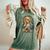 聖母マリアの祈りの肖像画 神聖な花の祈りのアート レディースオーバーサイズコンフォートTシャツ Moss 聖母マリアの祈りの肖像画 神聖な花の祈りのアート レディースオーバーサイズコンフォートTシャツ Moss
