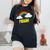 Present Cute arcastic Retrointage Rainbow レディースオーバーサイズコンフォートTシャツ 黒 Present Cute arcastic Retrointage Rainbow レディースオーバーサイズコンフォートTシャツ 黒