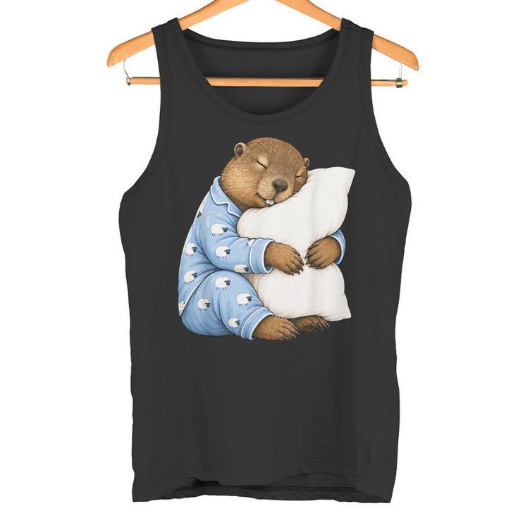 Marmota Durmiendo En Lindos Pijamas Dormir Camiseta sin mangas