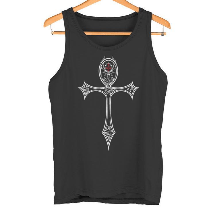 Símbolo Egipcio Y Gótico Ankh Con Cruz Araña Gótica Camiseta sin mangas