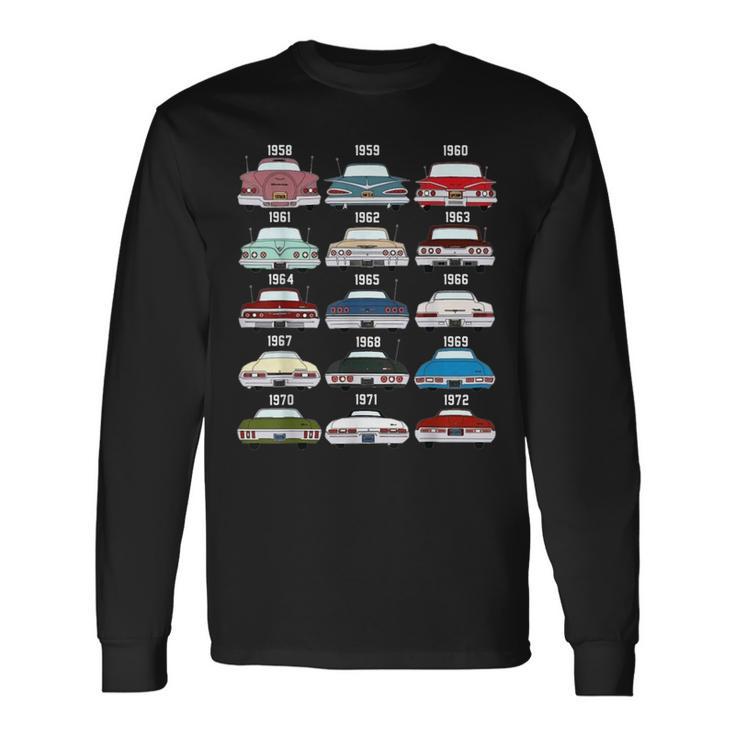 59 61 62 3 64 65 67 69 Evolution Of Impala Hot Rod Vintage Long Sleeve T-Shirt